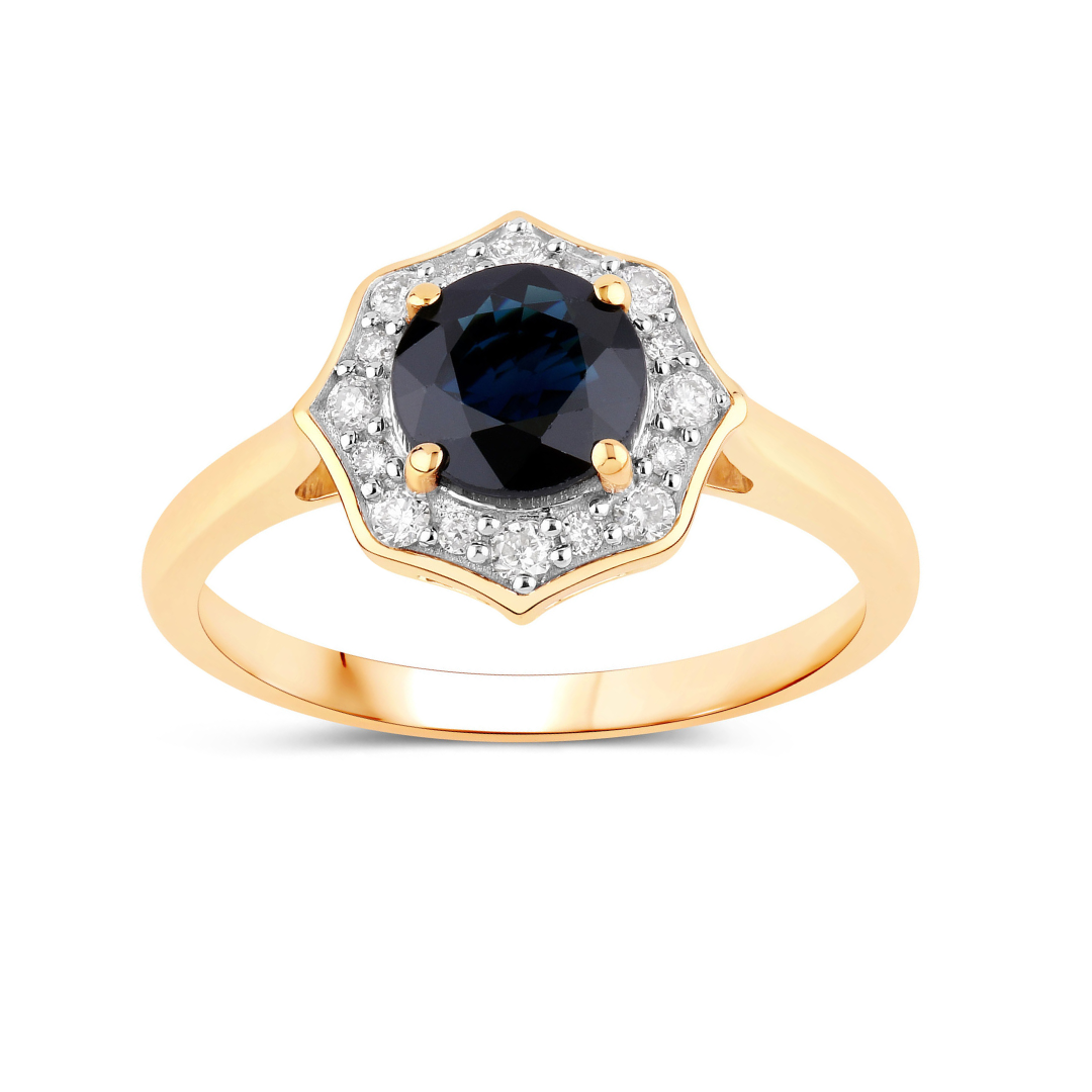 Genuine Blue Sapphire and Diamond 10K Halo Ring