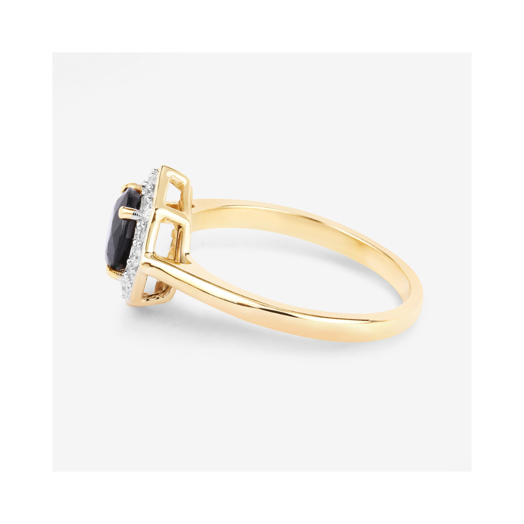 Genuine Blue Sapphire and Diamond 10K Halo Ring