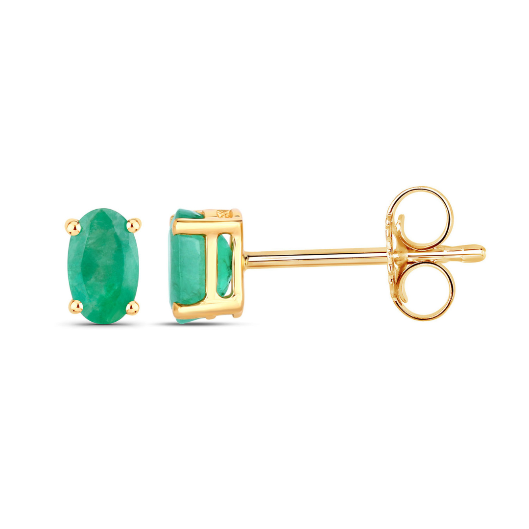 Genuine Green Zambian Emerald 10K Gold Stud Earrings