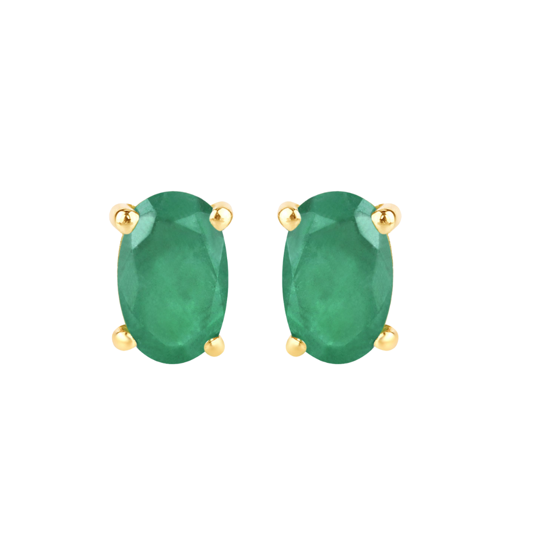 Genuine Green Zambian Emerald 10K Gold Stud Earrings