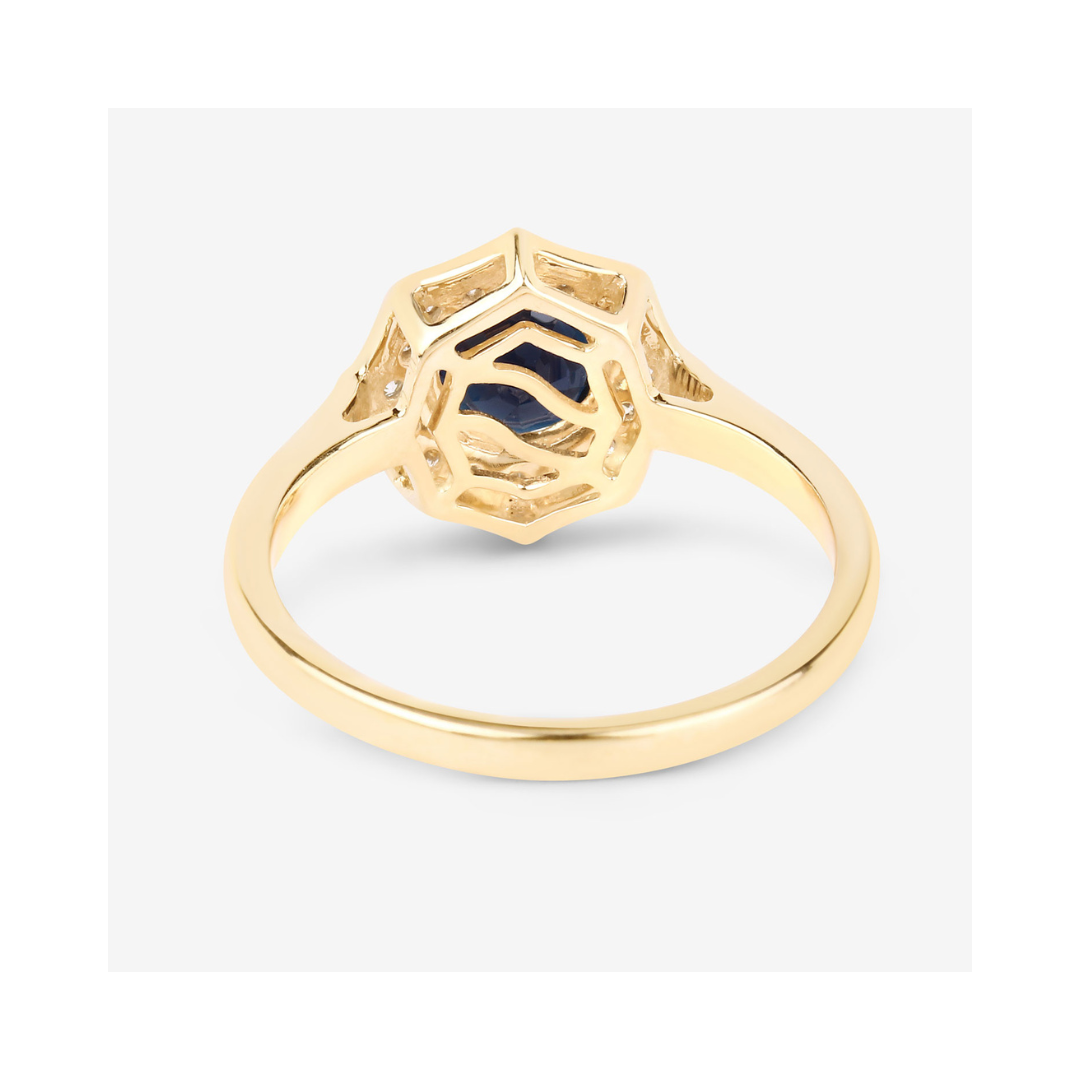 Genuine Blue Sapphire and Diamond 10K Halo Ring