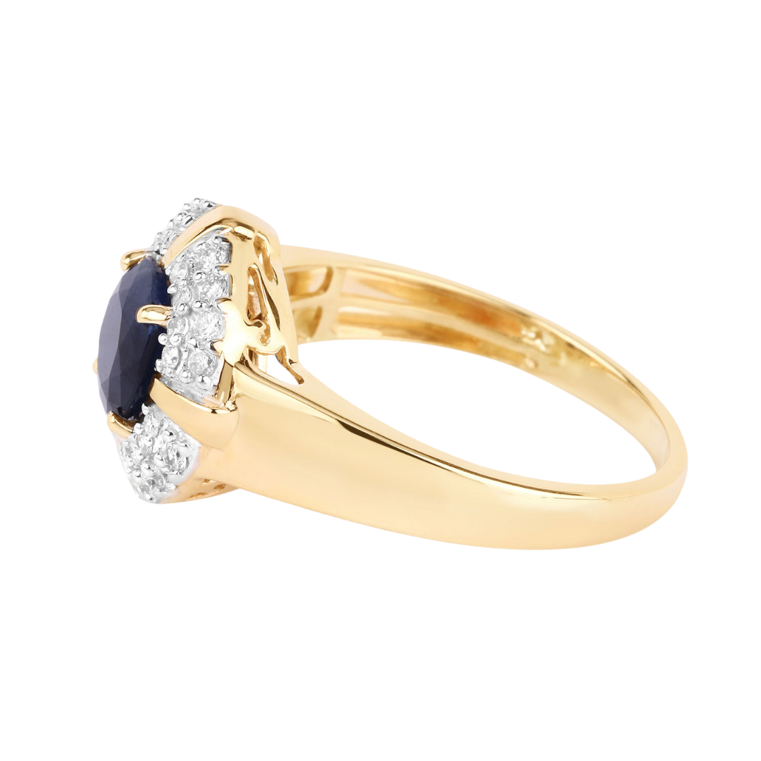 Genuine 10K Blue Sapphire and White Diamond Halo Ring