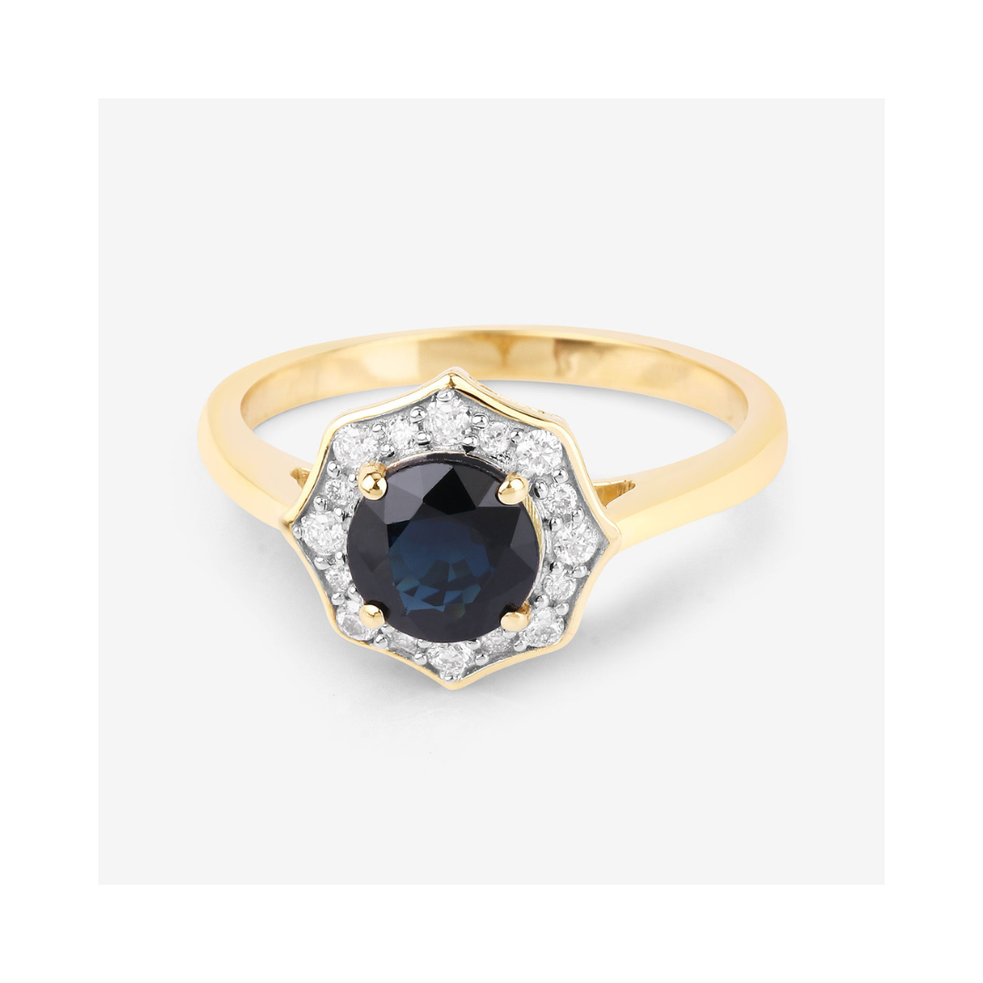 Genuine Blue Sapphire and Diamond 10K Halo Ring