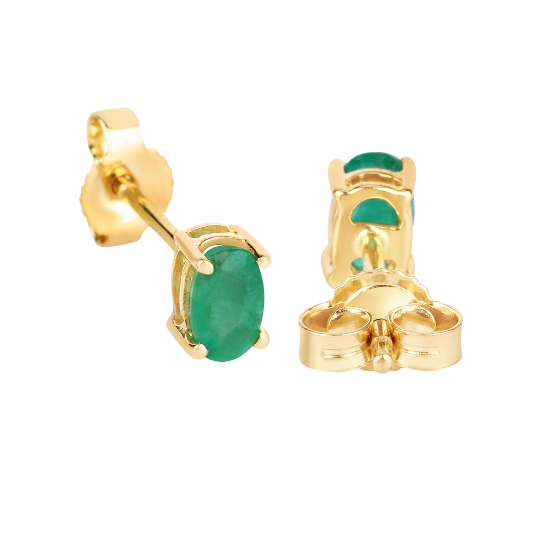 Genuine Green Zambian Emerald 10K Gold Stud Earrings