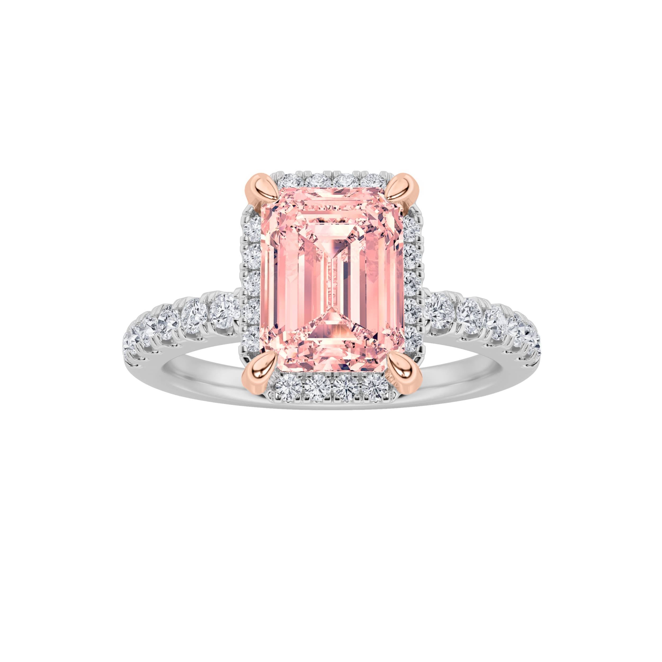 2Cttw Emerald Shaped Lab Grown Diamond (F/VS) HaloAccented Engagement Ring in 14K Gold