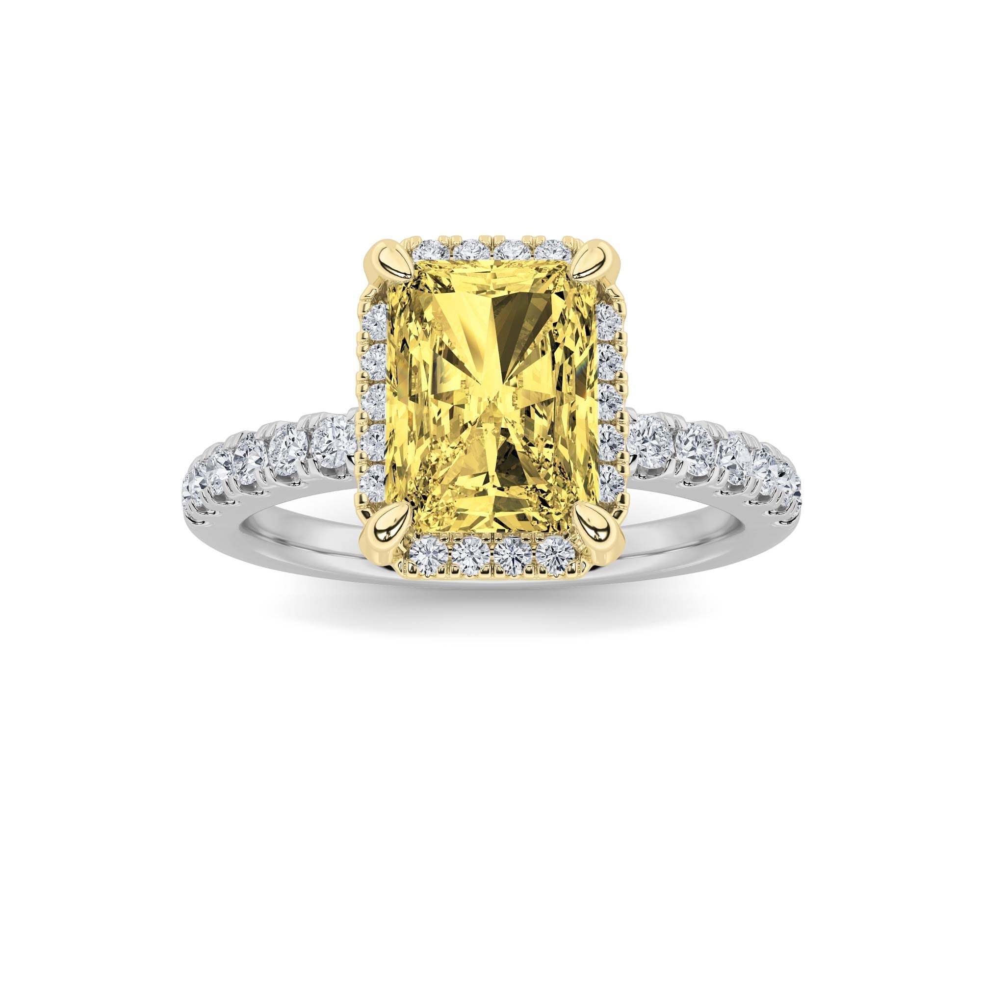 2Cttw Radiant Shaped Lab Grown Diamond (F/VS) HaloAccented Engagement Ring in 14K Gold