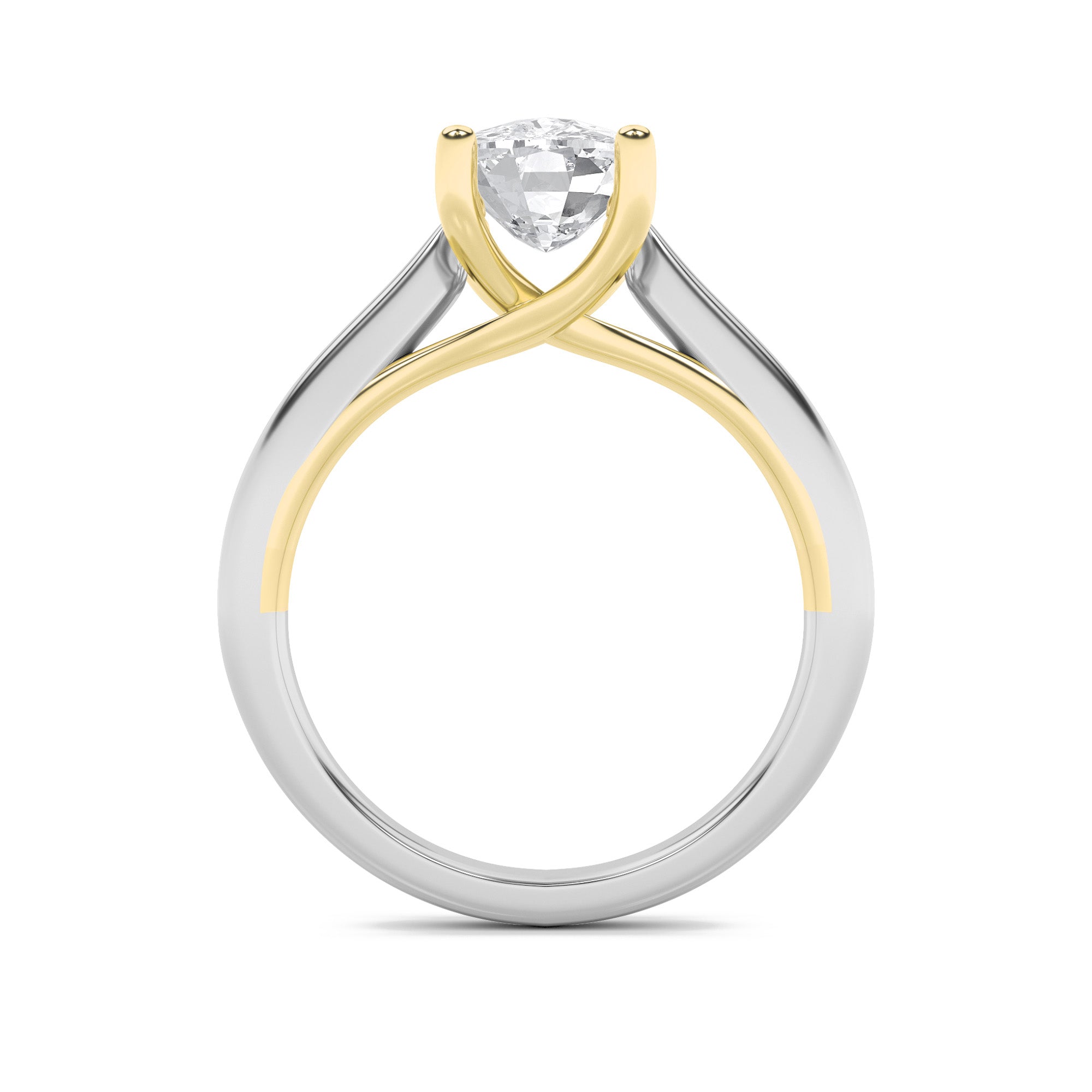 2.5Cttw Elongated Cushion Shaped Lab Grown Diamond(F/VS) Two Tone Cathedral Shank Engagement Ring in 14K Gold