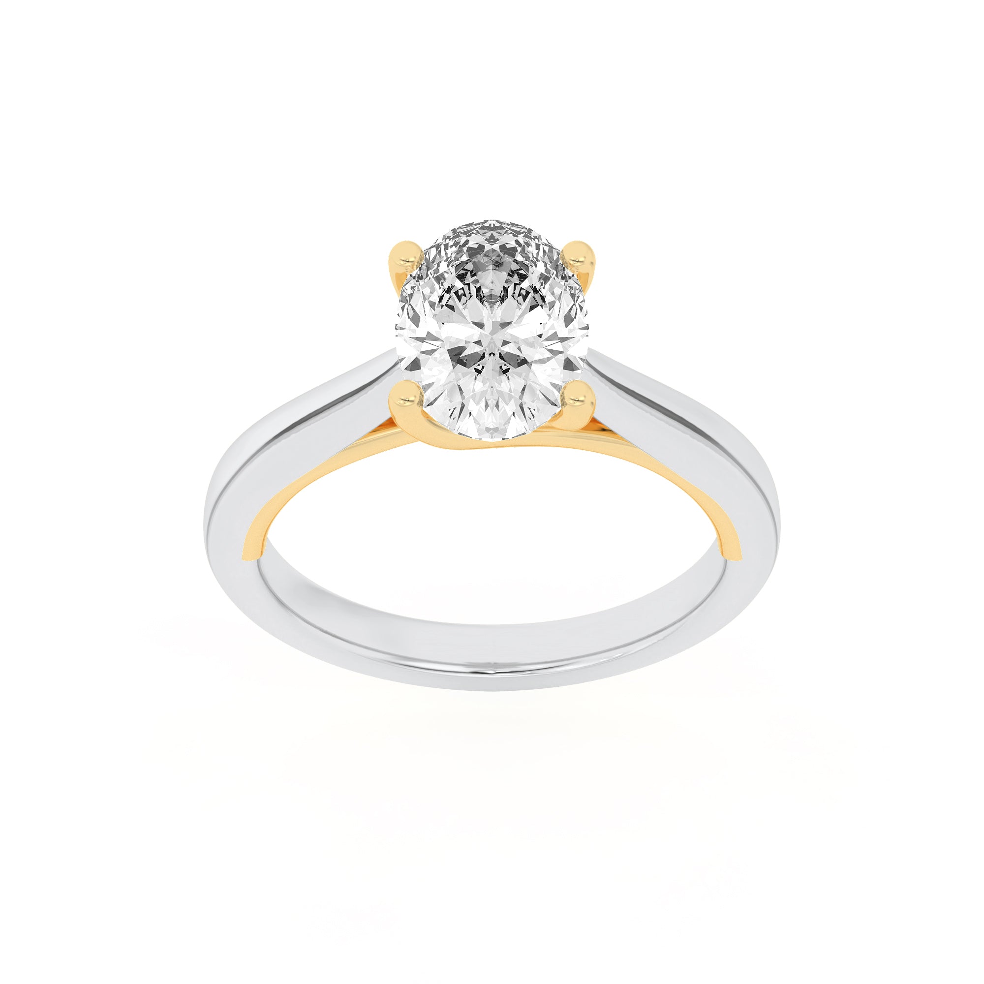 1Cttw Oval Shaped Lab Grown Diamond (F/VS) Two Tone Cathedral Shank Engagement Ring in 14K Gold