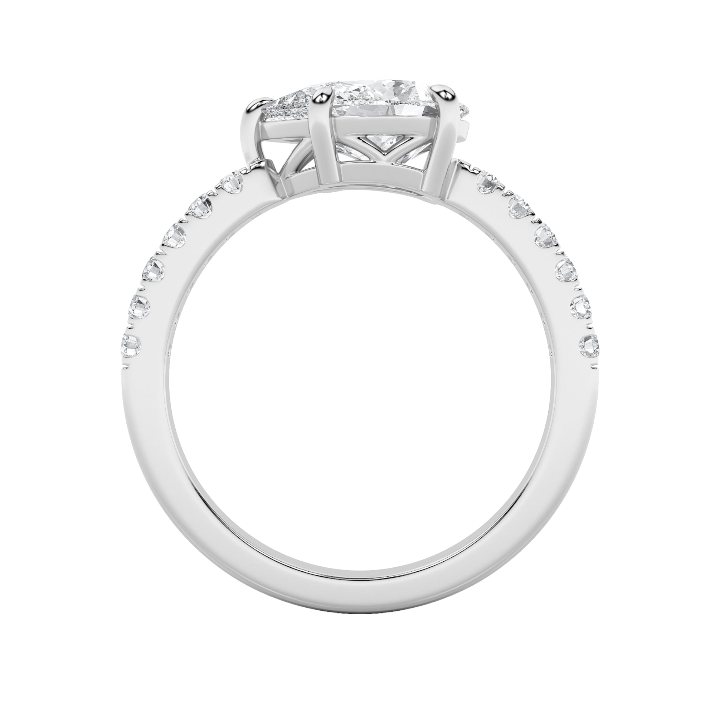 1.5Cttw Pear Shaped Lab Grown Diamond (F/VS) EastWest Accented Ring in 14K Gold