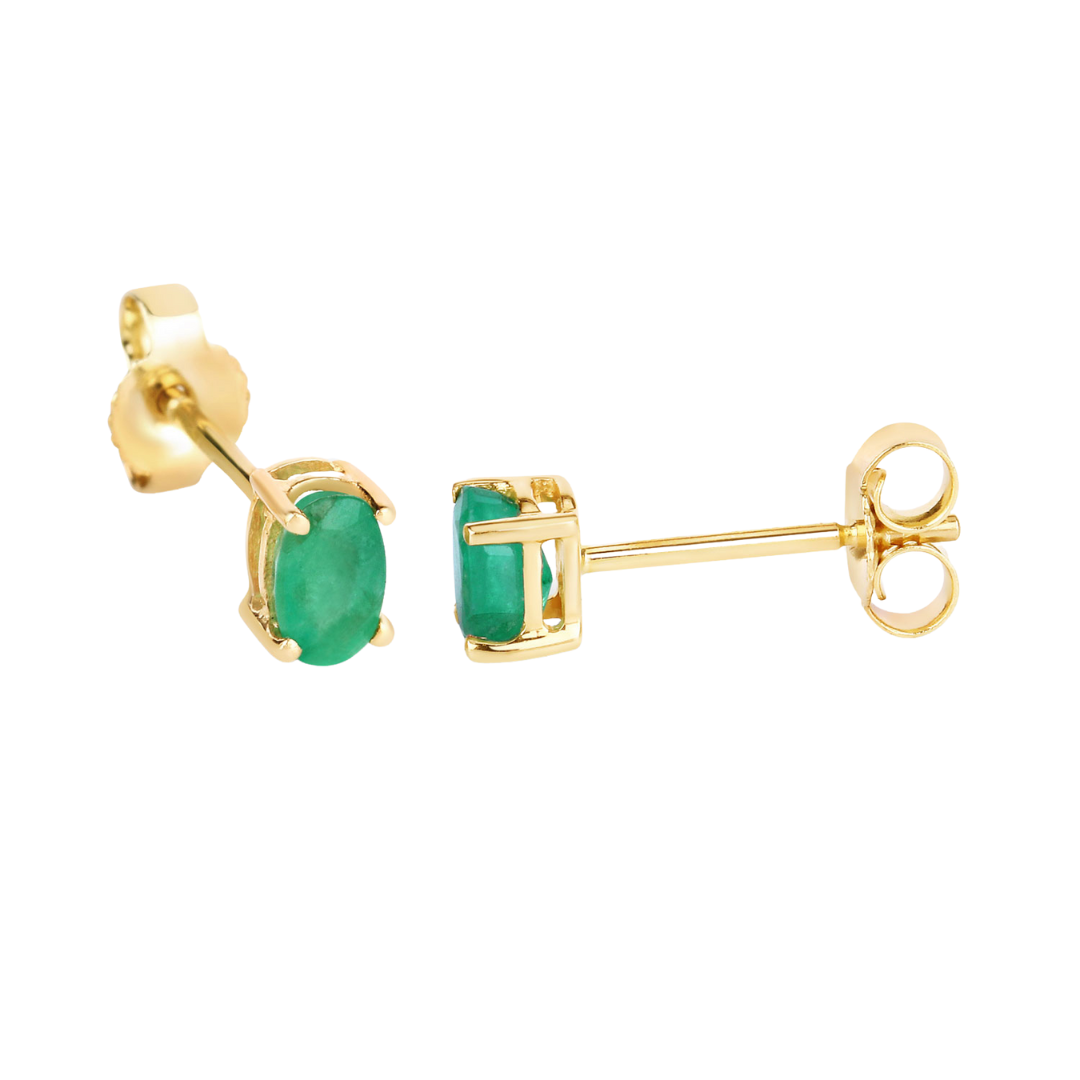 Genuine Green Zambian Emerald 10K Gold Stud Earrings