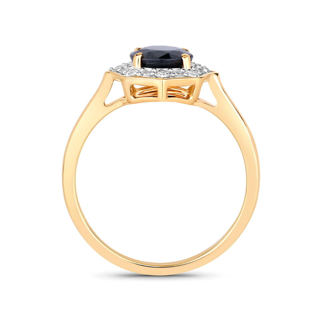 Genuine Blue Sapphire and Diamond 10K Halo Ring