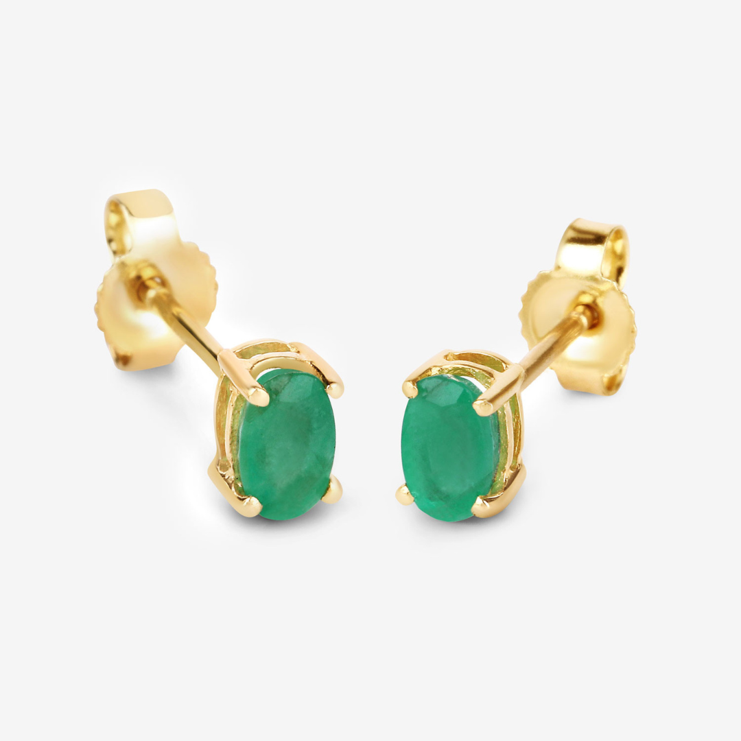 Genuine Green Zambian Emerald 10K Gold Stud Earrings