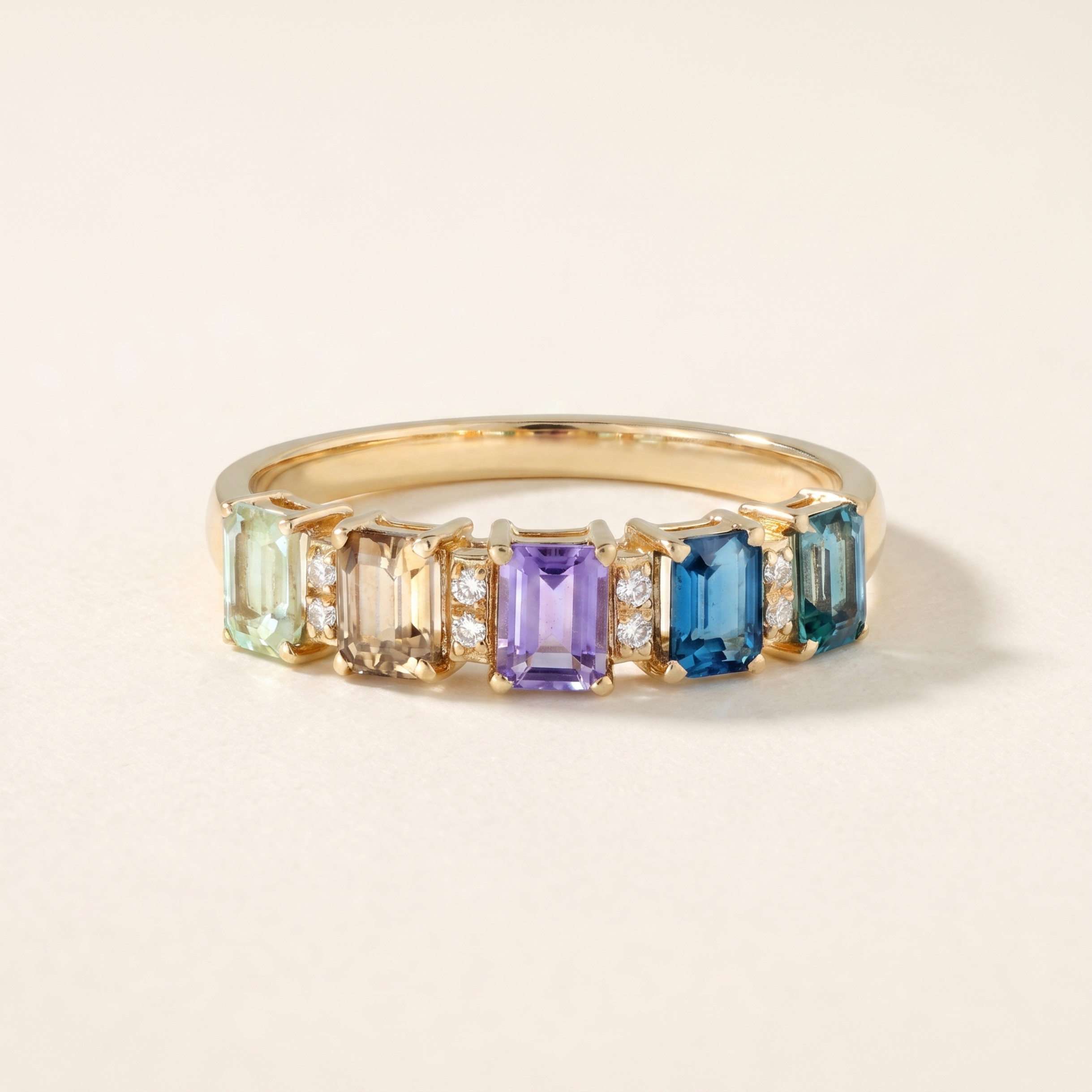 IGI Certified 1.27 Ct Multi Color Unheated Sapphire Prong 14K Yellow Gold Half Eternity Engagement Ring