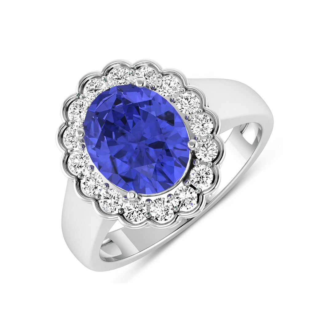 Genuine Diamond and Tanzanite Halo Ring