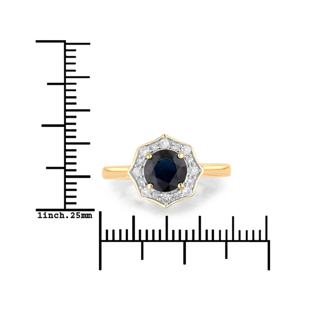 Genuine Blue Sapphire and Diamond 10K Halo Ring