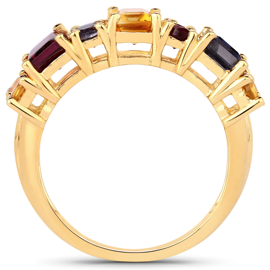 Anillo de plata de ley con múltiples piedras bañado en oro amarillo de 14 quilates