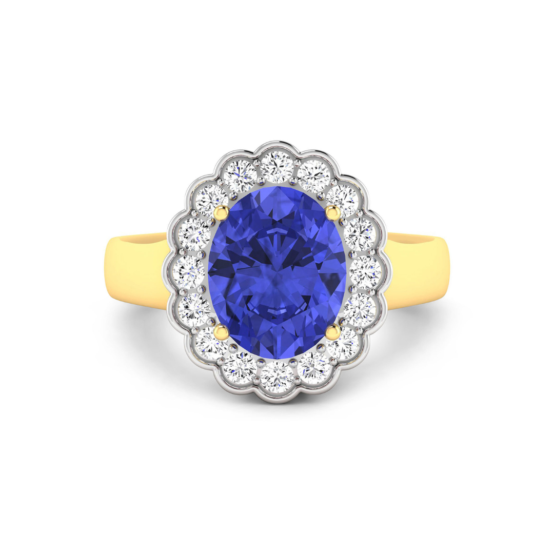 Genuine Diamond and Tanzanite Halo Ring