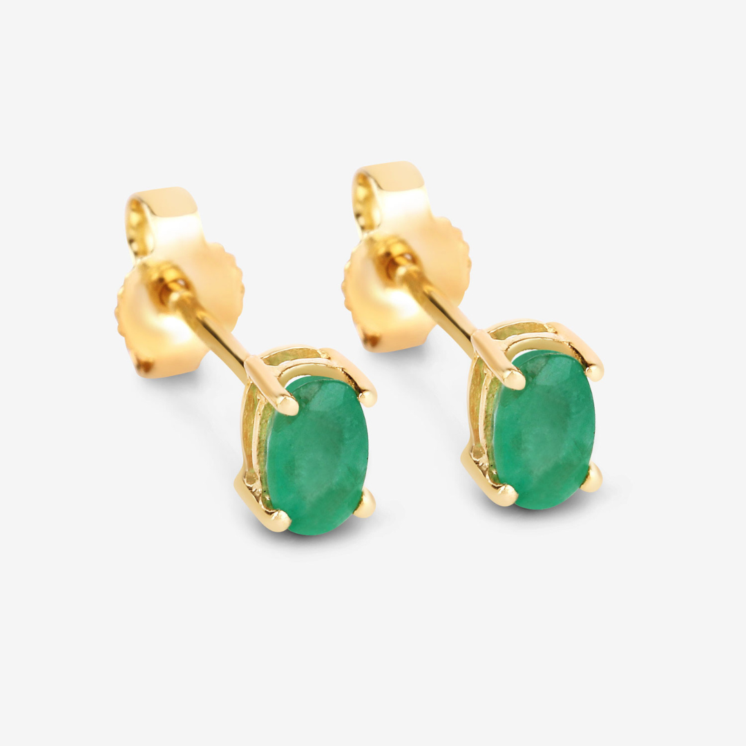 Genuine Green Zambian Emerald 10K Gold Stud Earrings