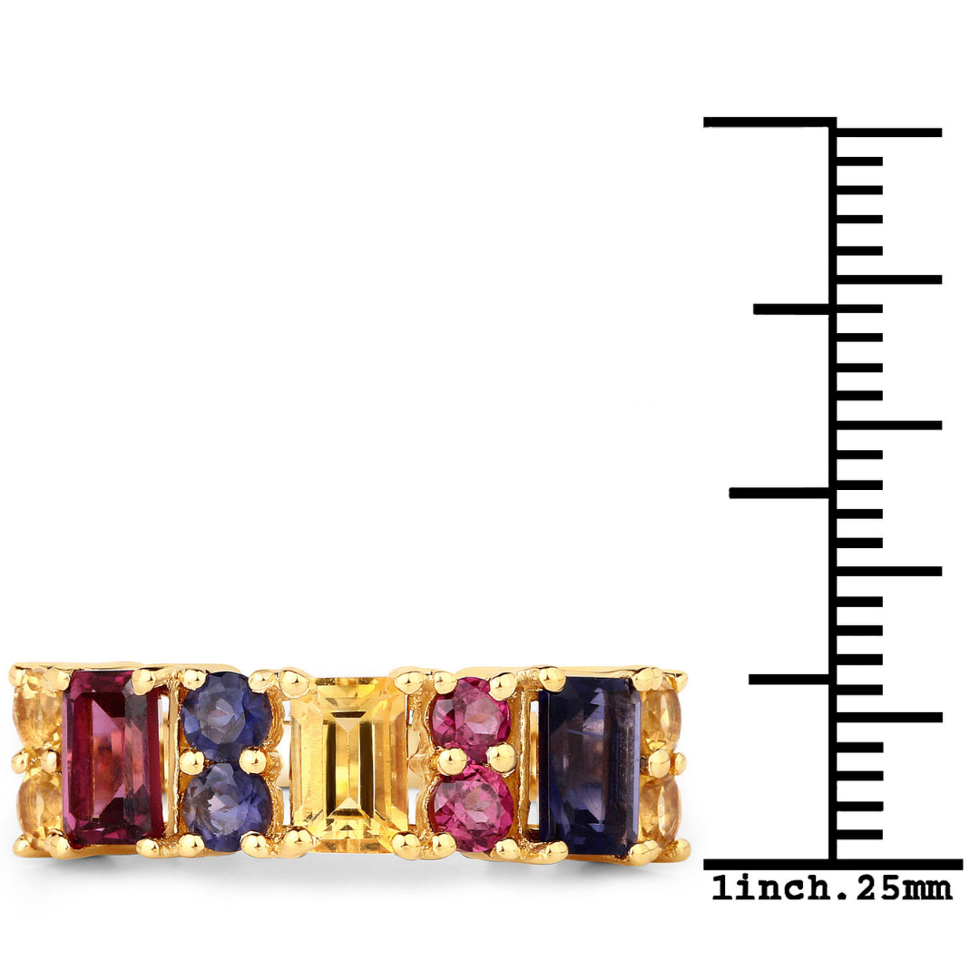 14K Yellow Gold-Plated Multi Stone Sterling Silver Cluster Ring