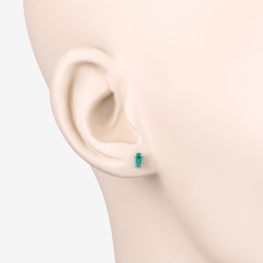 Genuine Green Zambian Emerald 10K Gold Stud Earrings