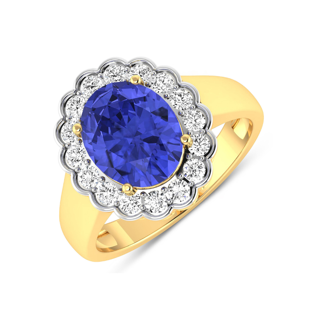 Genuine Diamond and Tanzanite Halo Ring