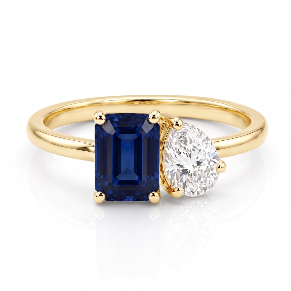 Two-Stone Toi et Moi Octagon and Pear Emerald, Ruby, Sapphire and Lab Diamond 14K Yellow Gold Ring