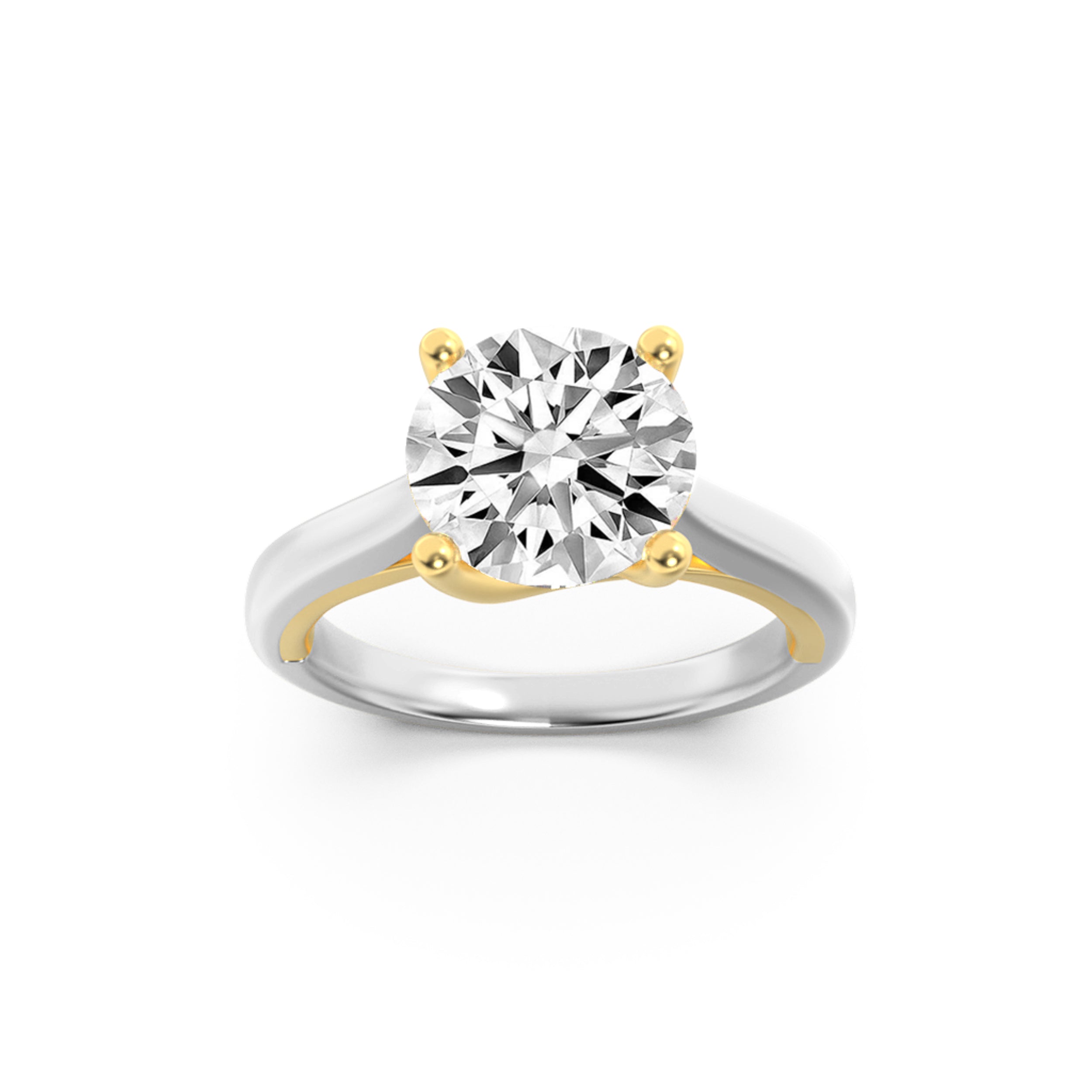 3Cttw Round Shaped Lab Grown Diamond (F/VS) Two Tone Cathedral Shank Engagement Ring in 14K Gold