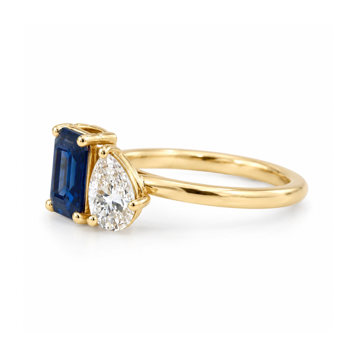Two-Stone Toi et Moi Octagon and Pear Emerald, Ruby, Sapphire and Lab Diamond 14K Yellow Gold Ring