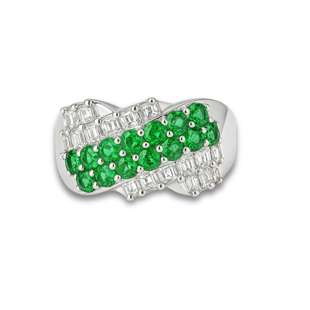 Natural Green Tsavorite Garnet Cluster Ring