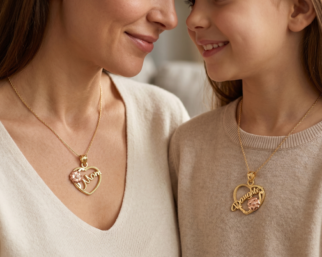 14k Solid Gold DAUGHTER-MOM Break-Apart Heart Pendant