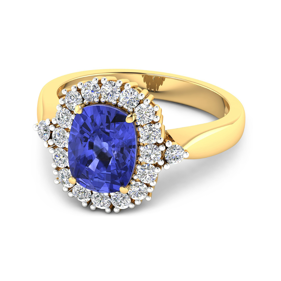 Genuine 14K Tanzanite and White Diamond Halo Ring
