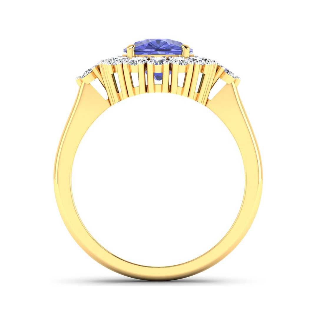 Genuine 14K Tanzanite and White Diamond Halo Ring