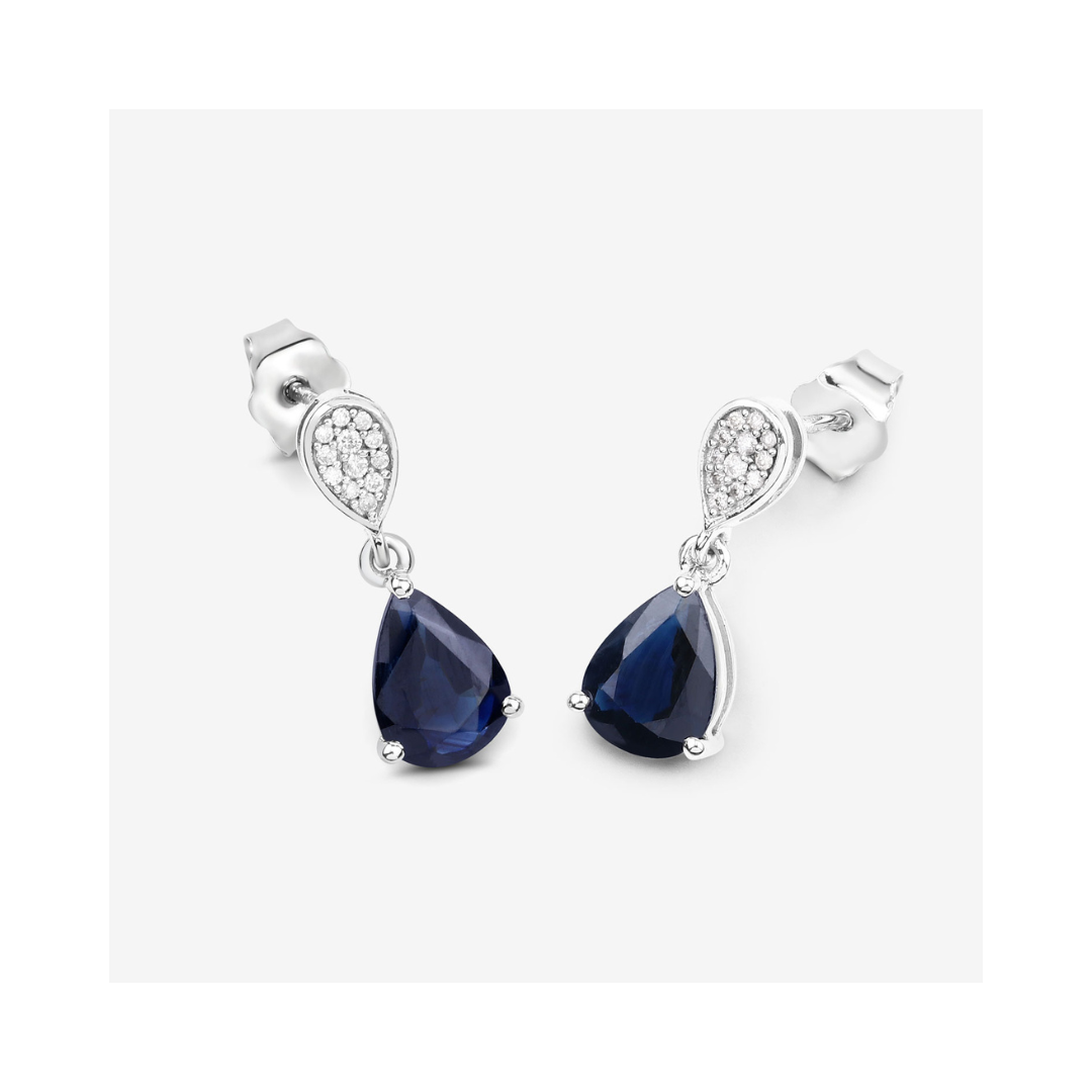 Genuine Blue Sapphire and Diamond 10K Earrings