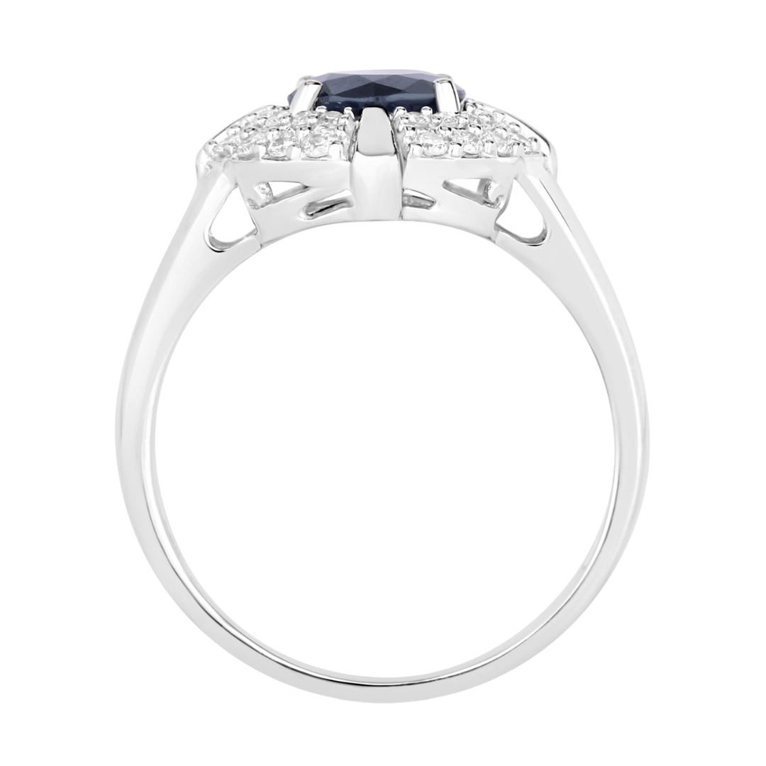 Genuine 10K Blue Sapphire and White Diamond Halo Ring