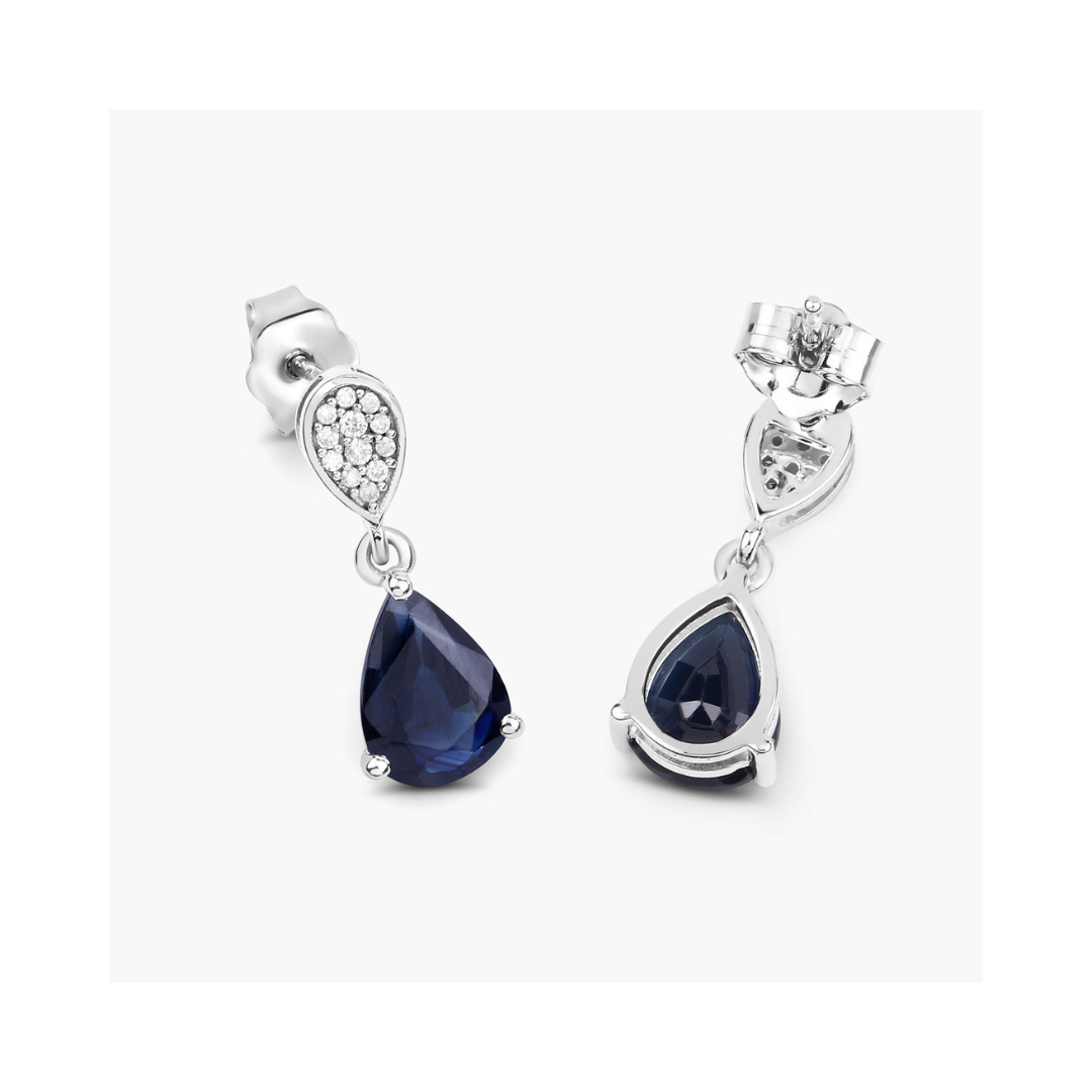 Genuine Blue Sapphire and Diamond 10K Earrings