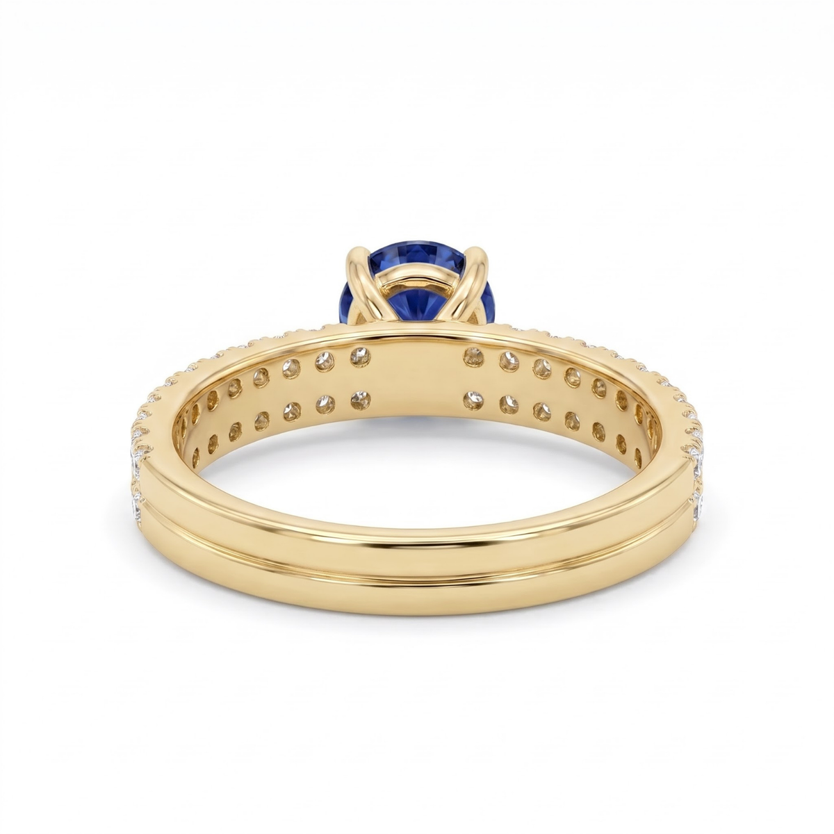 1.30 CTTW Round Gemstone Pav Diamond Double Row Band 14k Yellow Gold Engagement Ring