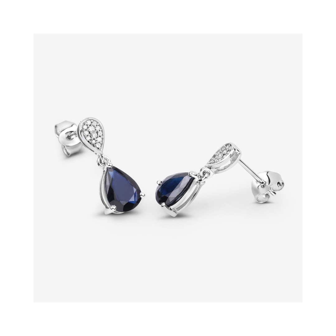 Genuine Blue Sapphire and Diamond 10K Earrings