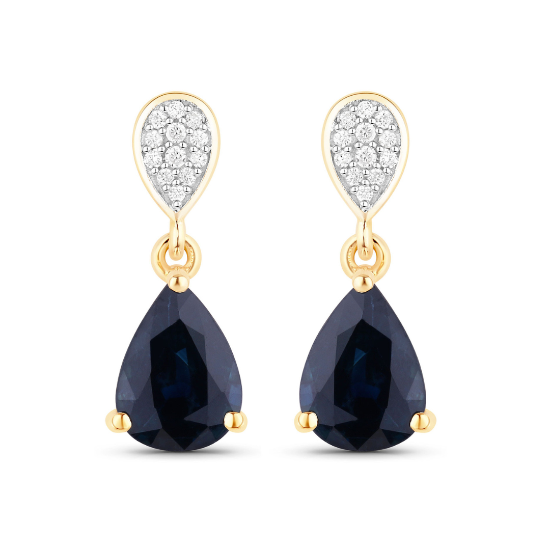 Genuine Blue Sapphire and Diamond 10K Earrings