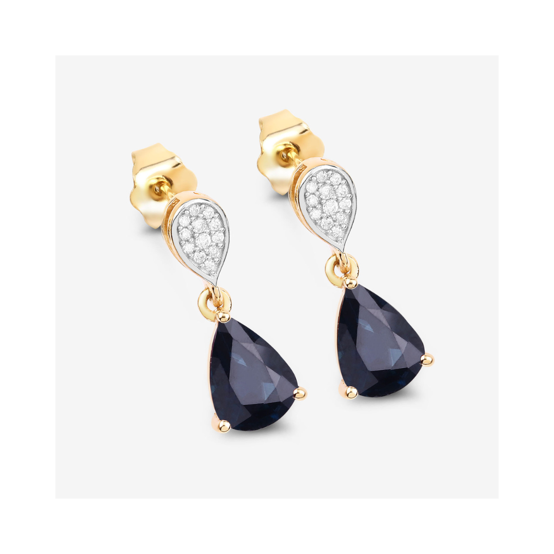 Genuine Blue Sapphire and Diamond 10K Earrings
