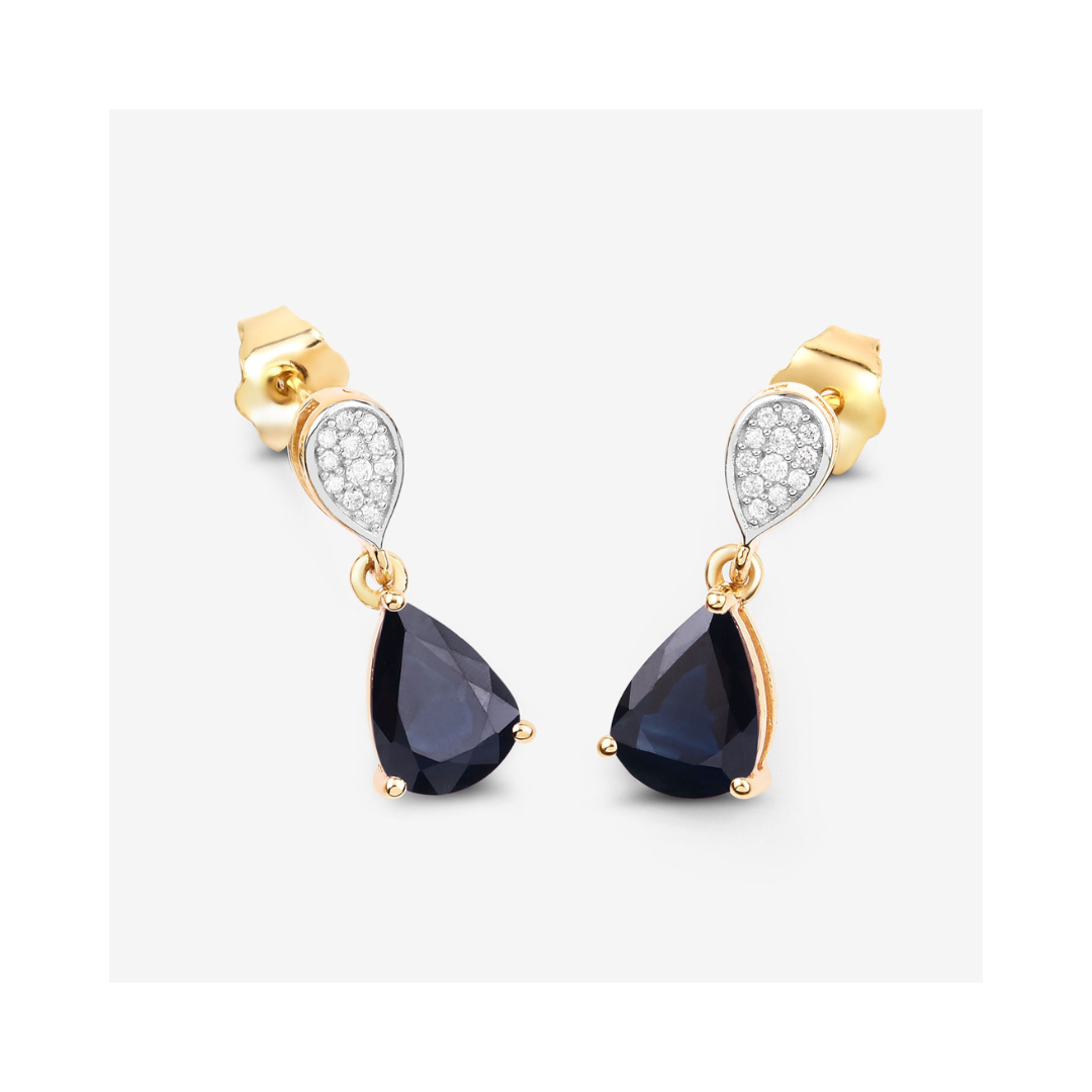 Genuine Blue Sapphire and Diamond 10K Earrings