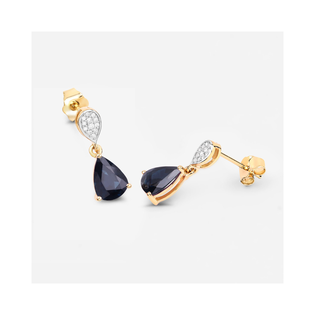 Genuine Blue Sapphire and Diamond 10K Earrings