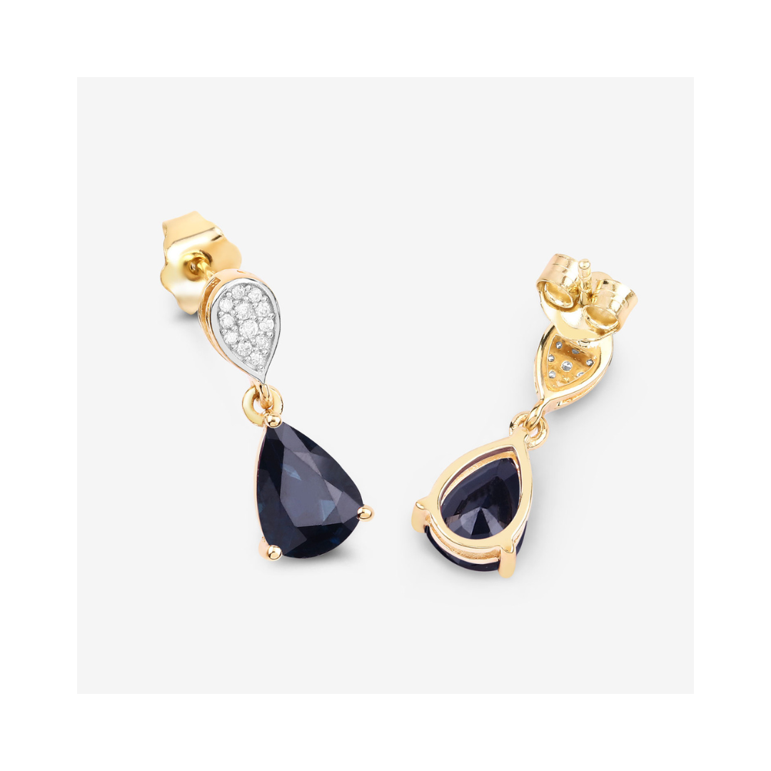 Genuine Blue Sapphire and Diamond 10K Earrings
