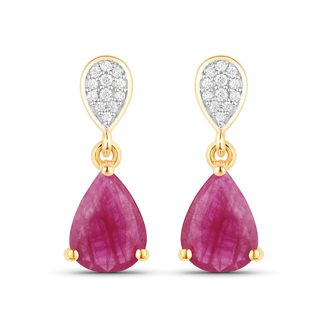 Genuine Ruby Diamond 10K Gold Dangle Earrings