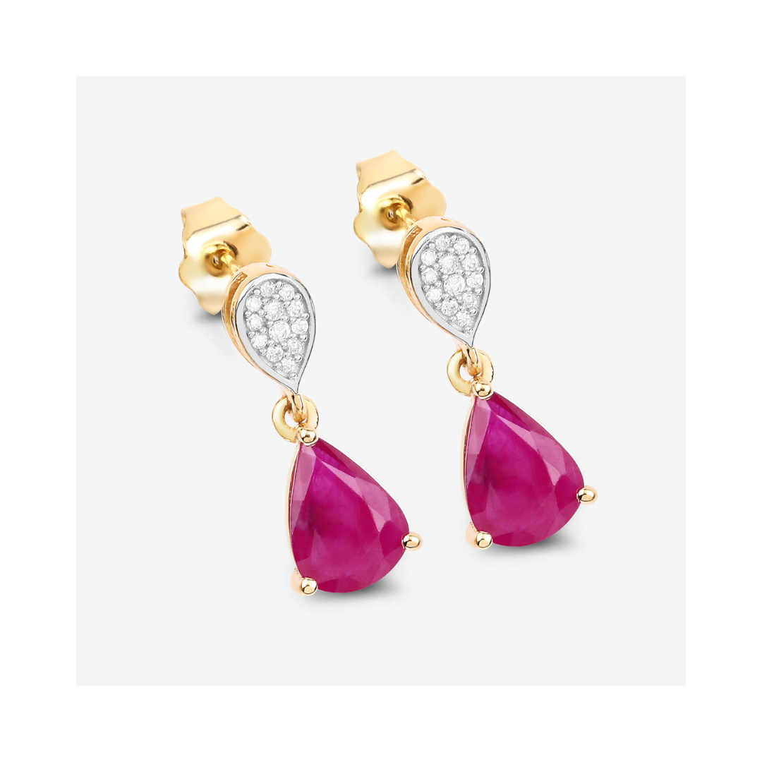 Genuine Ruby Diamond 10K Gold Dangle Earrings