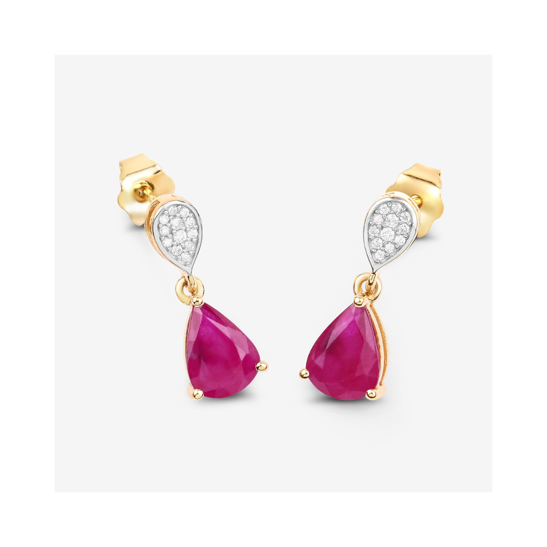 Genuine Ruby Diamond 10K Gold Dangle Earrings