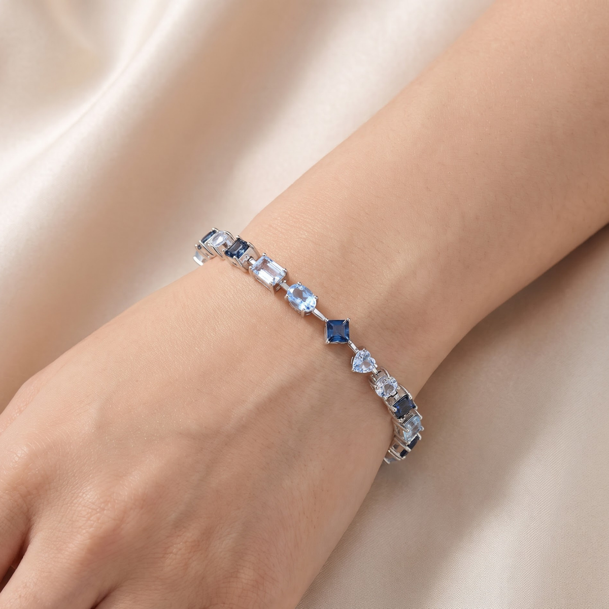 9.53 CTTW Multi-Shape Blue Topaz Rhodium-Plated Sterling Silver Multi-Stone Bracelet