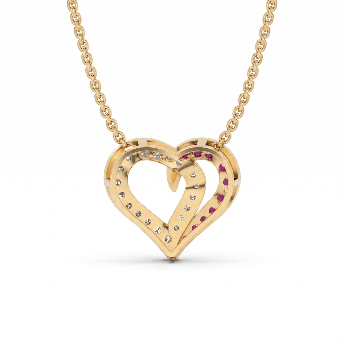 0.64 cttw Round Ruby and Lab Grown Diamond 14K Gold Pave Open Heart Pendant Necklace