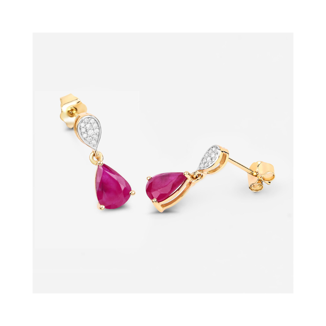 Genuine Ruby Diamond 10K Gold Dangle Earrings