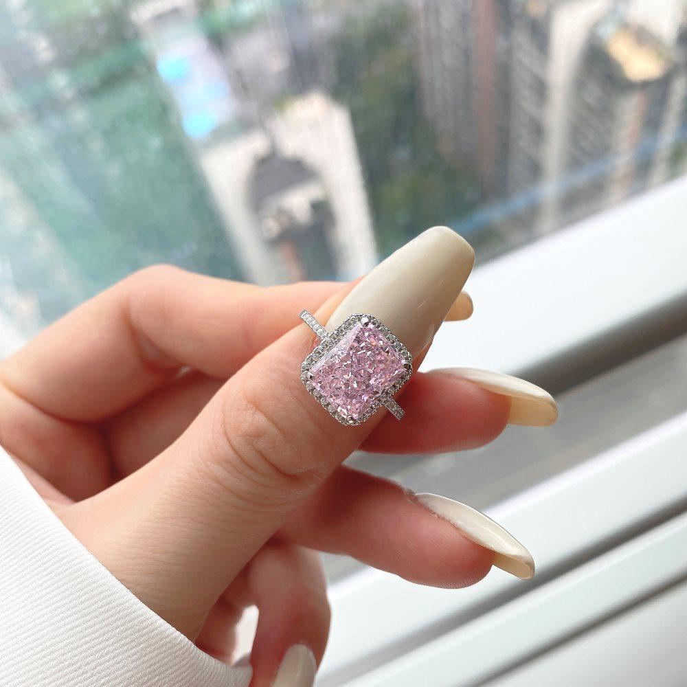 Pink Zircon Ring Radiant Cut Pink Cz Ring 925 Sterling Silver Best Gift for Women Pink Rings for Women Valentines Gift for Her - FineColorJewels