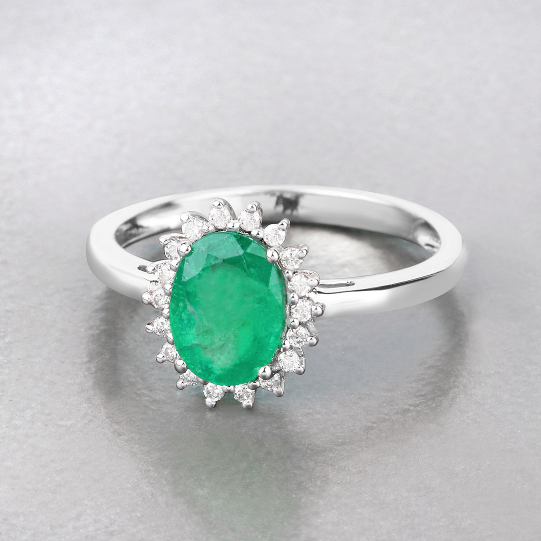 Genuine Zambian Emerald Diamond 10K Ring